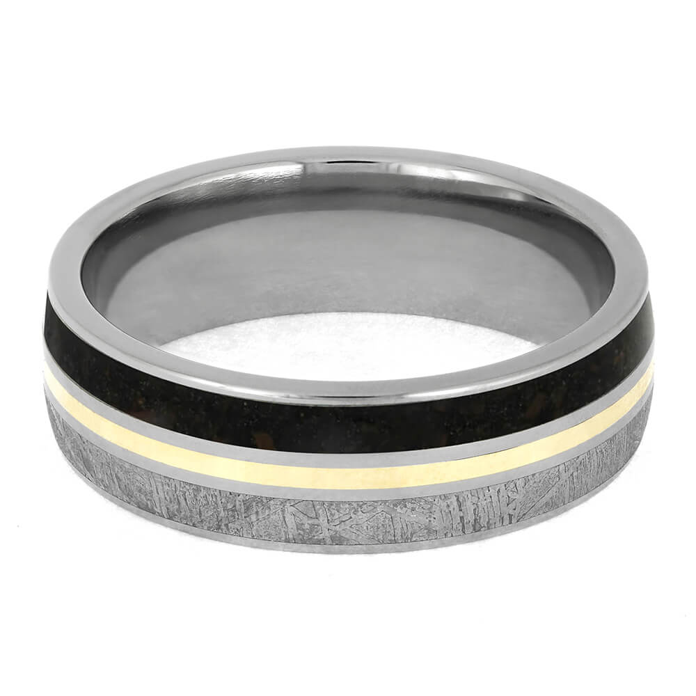 Yellow Gold and Titanium Meteorite Ring