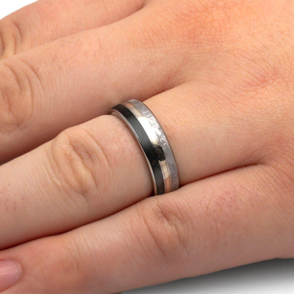 Meteorite and Fossil Wedding Band in Titanium