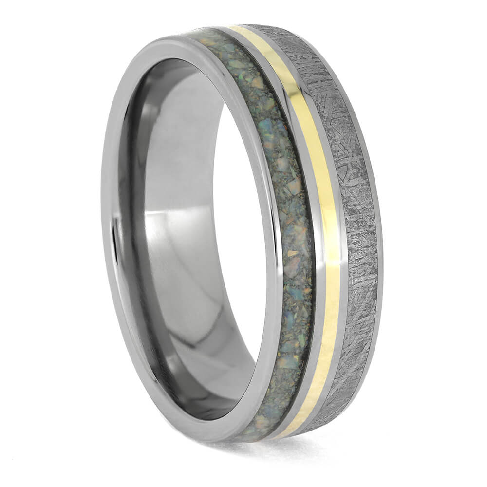 Meteorite and Opal Wedding Ring for Men