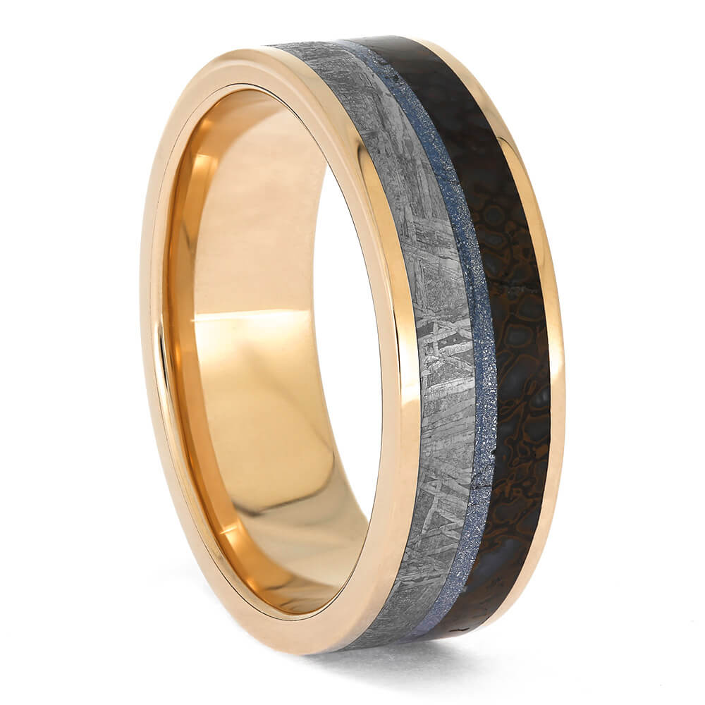 Meteorite and Fossil Wedding Band in Rose Gold
