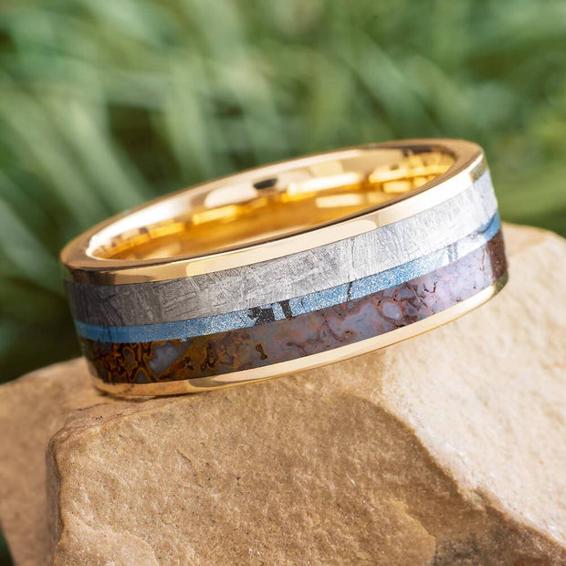 Unique Yellow Gold and Meteorite Ring