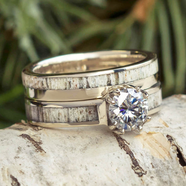 Moissanite Engagement Ring with Antler