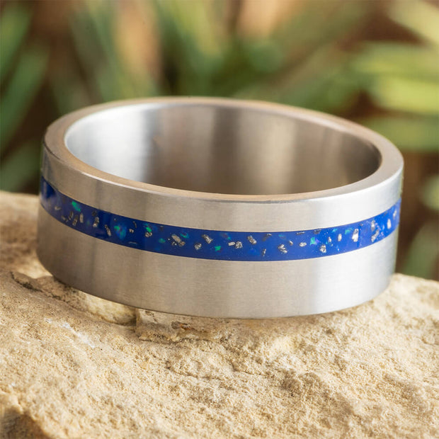 Blue Stardust and Opal Wedding Band