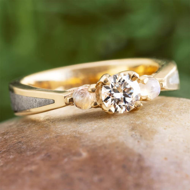 Meteorite Engagement Ring with Moonstones