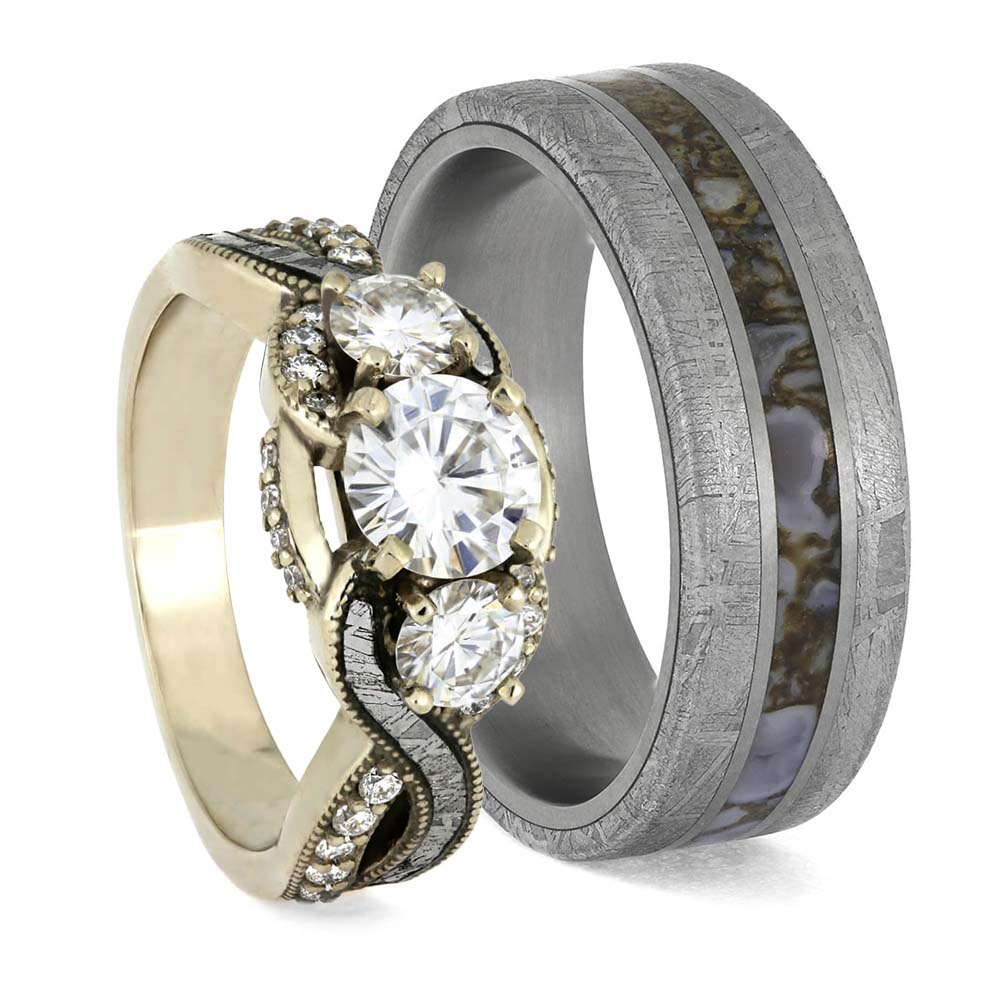 Matching Meteorite Wedding Ring Set