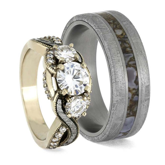 Matching Meteorite Wedding Ring Set
