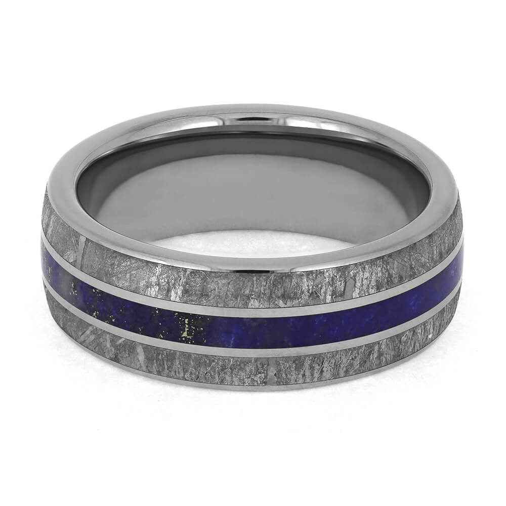 Meteorite and Lapis Wedding Band