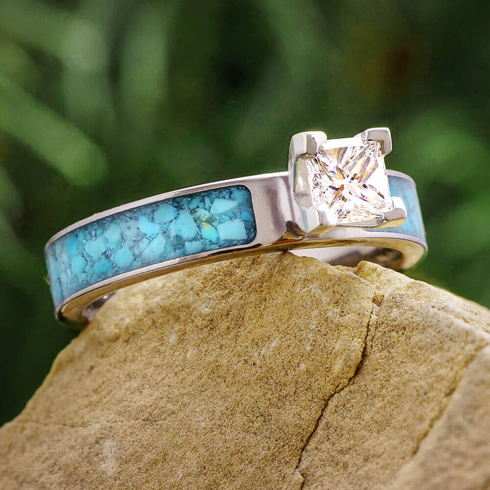 Turquoise Engagement Ring with Square Stone