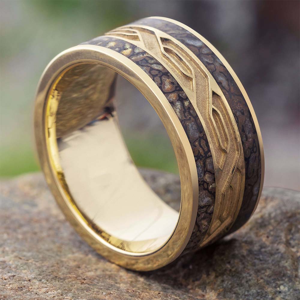 Men's Celtic Wedding Band with Fossil