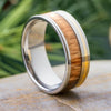 Oak Wood and Gold Pinstripe Wedding Band