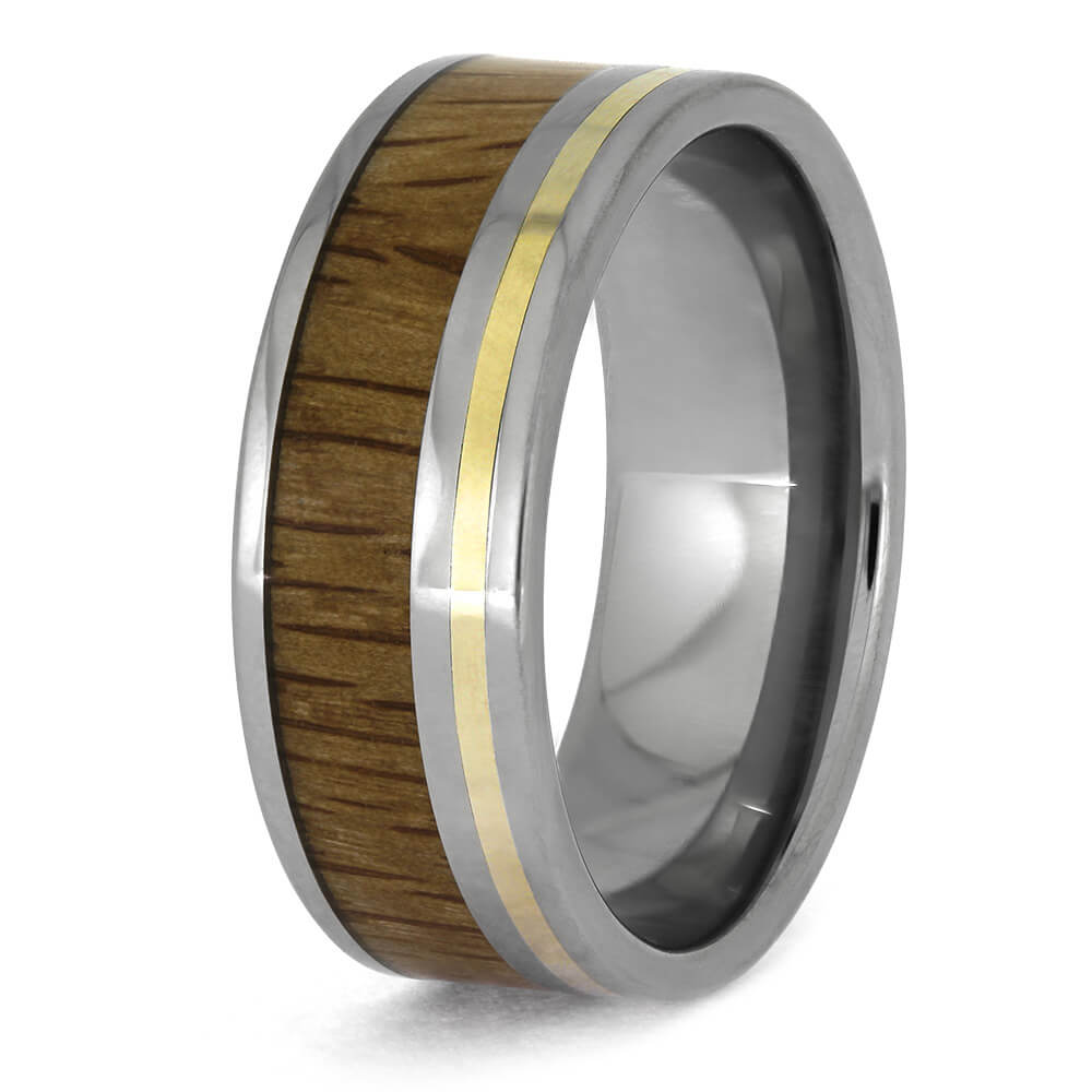 Titanium Ring with Gold Pinstripe and Oak Wood
