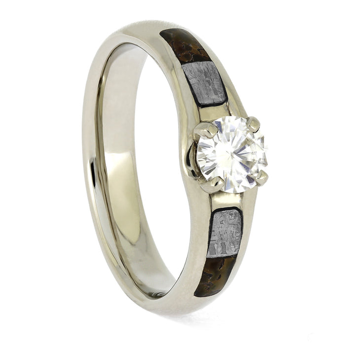 Meteorite and Dinosaur Bone Engagement Solitaire
