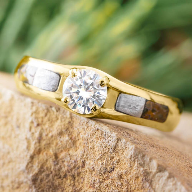 Meteorite and Dino Bone Engagement Ring