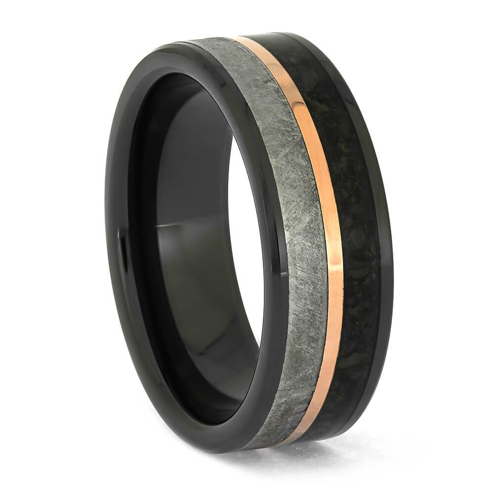 Meteorite and Dinosaur Bone Wedding Band