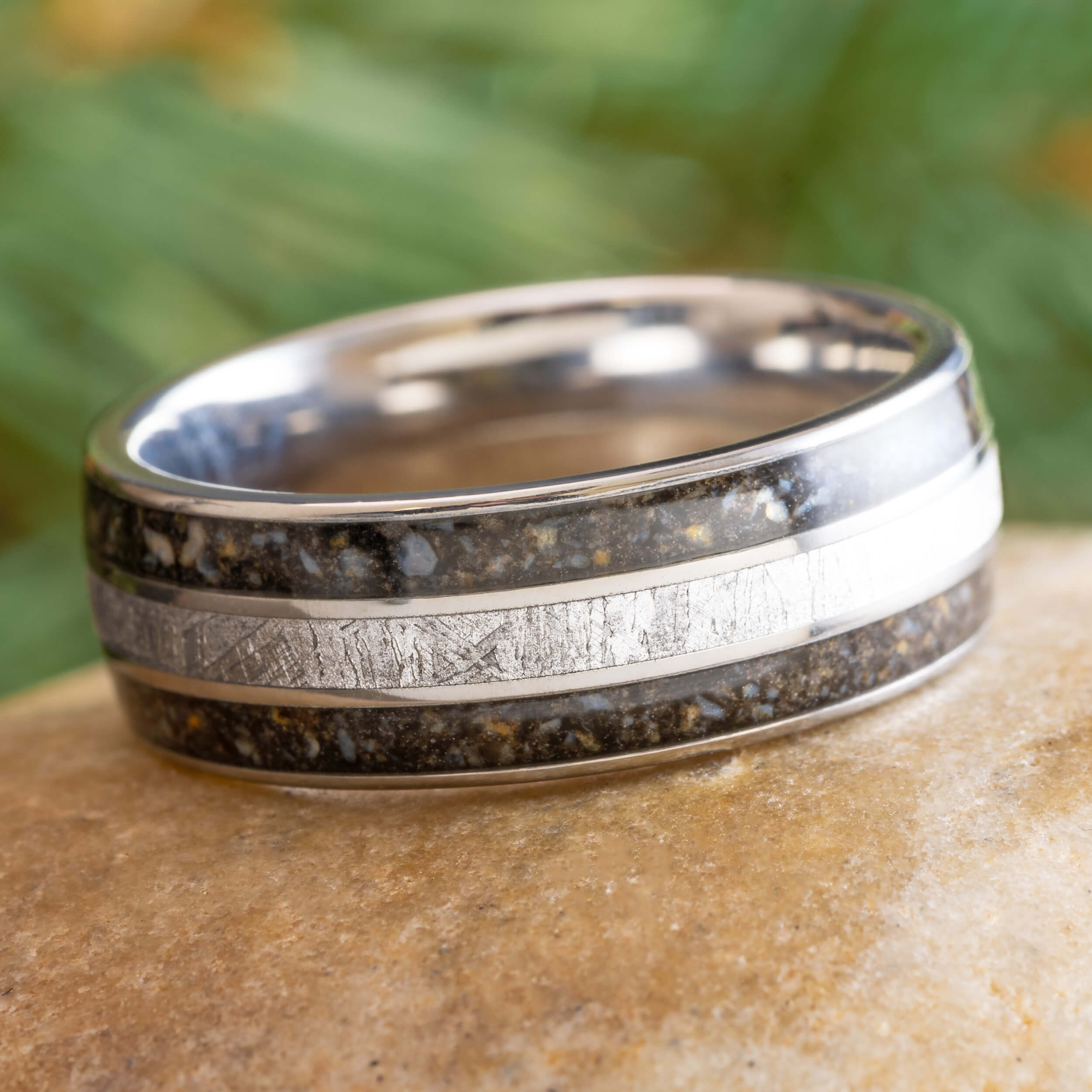 Dinosaur Bone and Meteorite Wedding Band