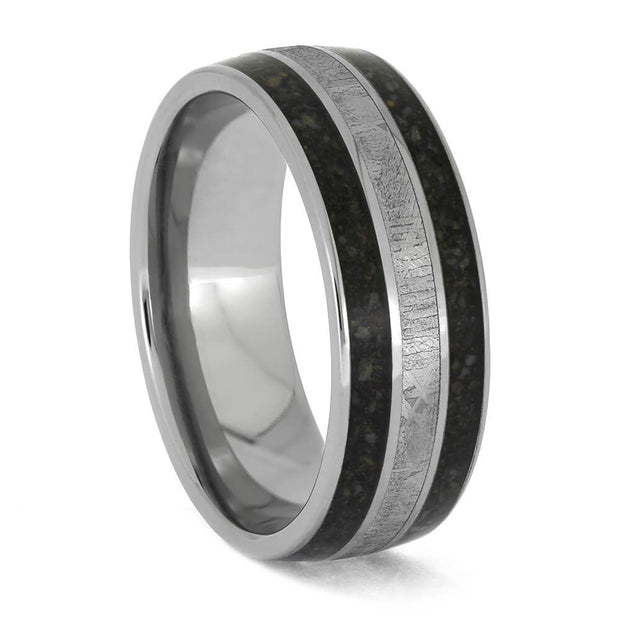 Meteorite and Dinosaur Bone Wedding Band