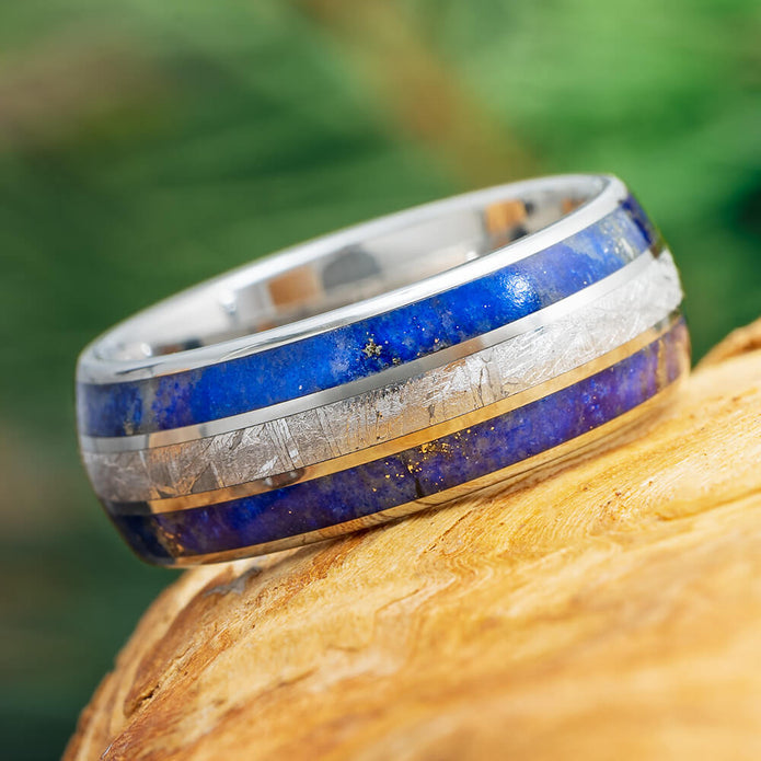 Meteorite and Blue Lapis Wedding Band