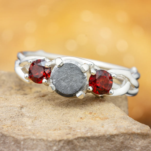 Meteorite and Garnet Ring