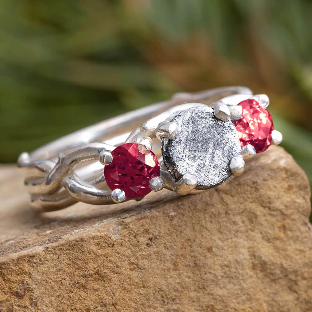 Meteorite and Ruby Engagement Ring