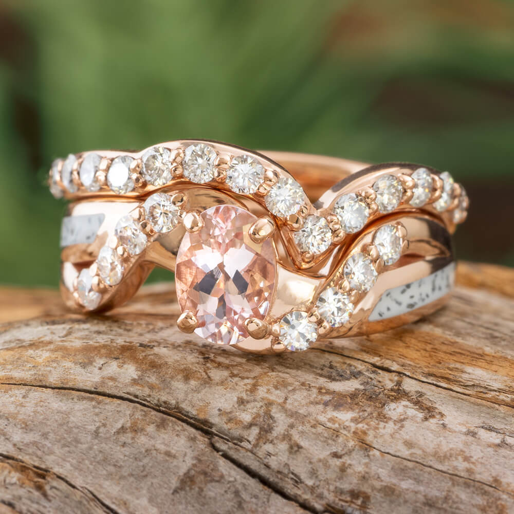 Rose gold and morganite deals wedding set