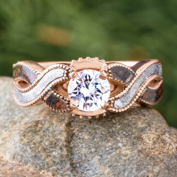 Meteorite and Dinosaur Bone Engagement Ring
