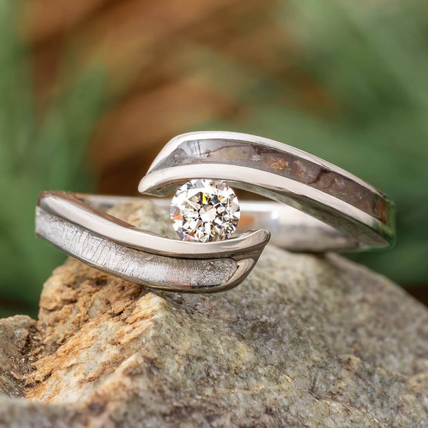 Meteorite and Dinosaur Bone Engagement Ring