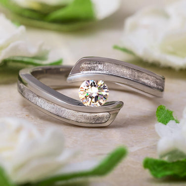 Meteorite Engagement Ring With Tension Set Stone