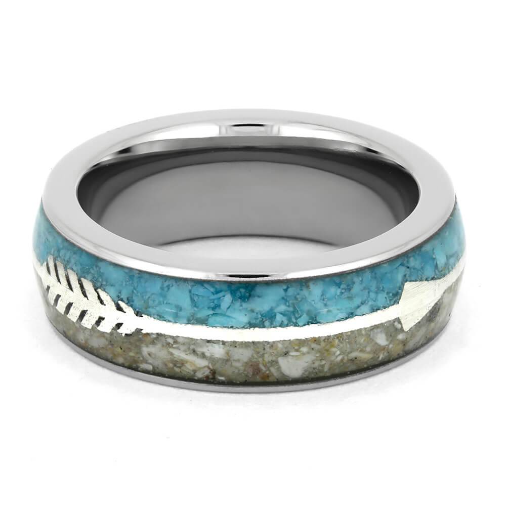 Turquoise and silver arrow memorial ring