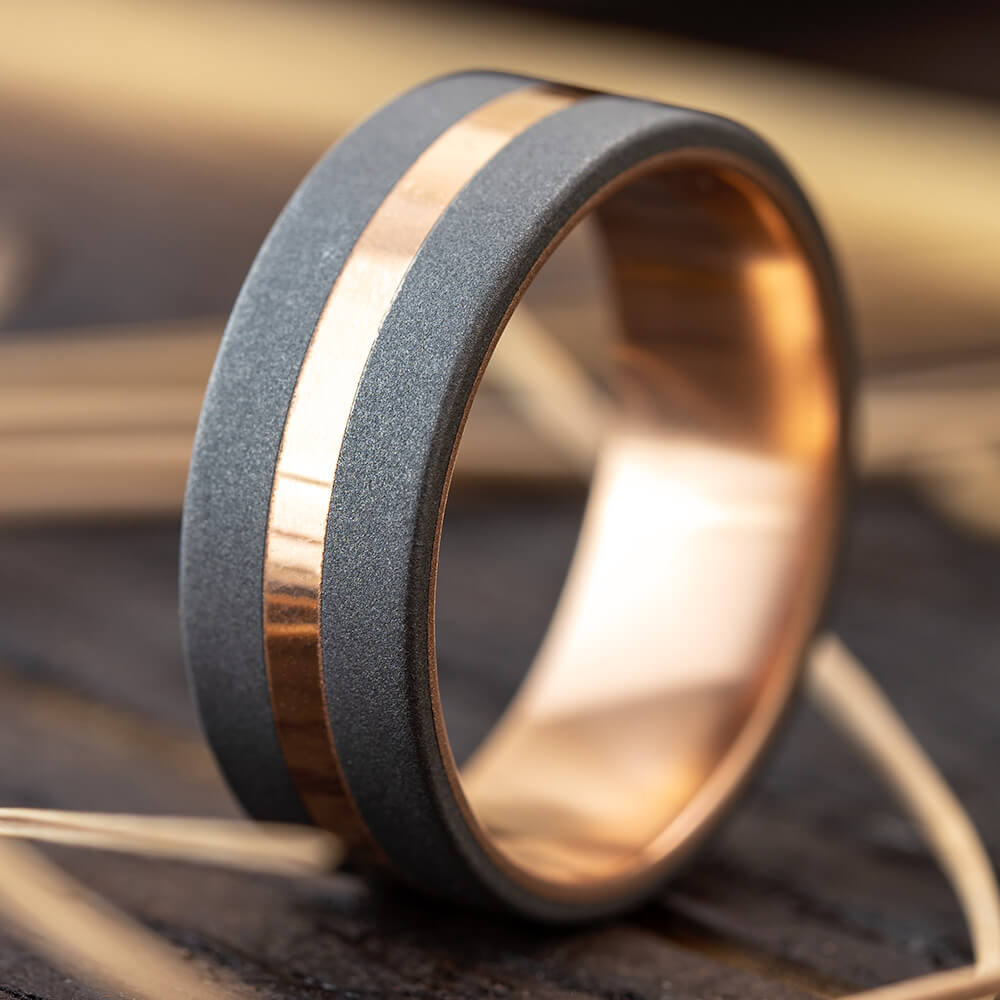 Wedding Band for Men with Rose Gold