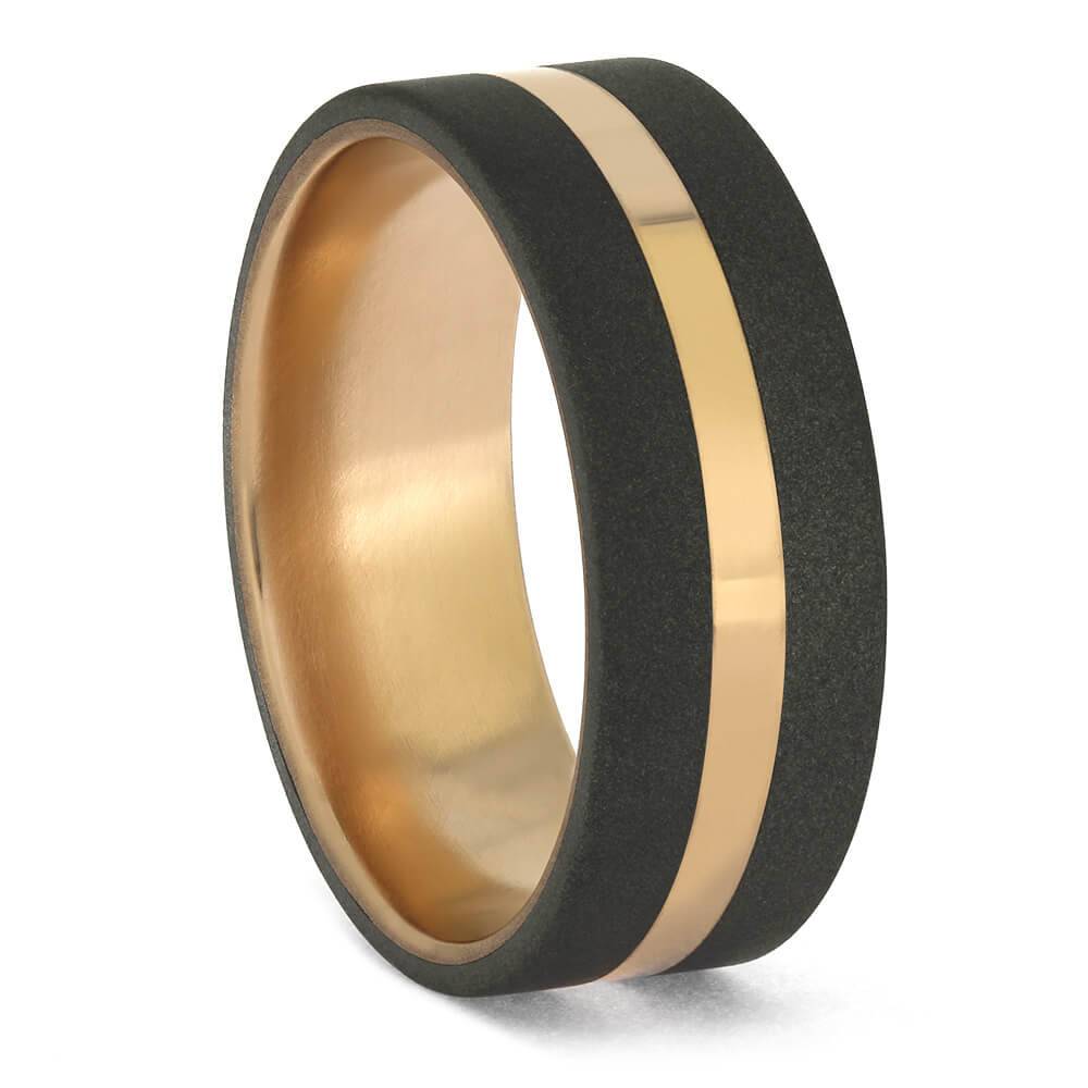 Sandblasted Titanium and Gold Wedding Band