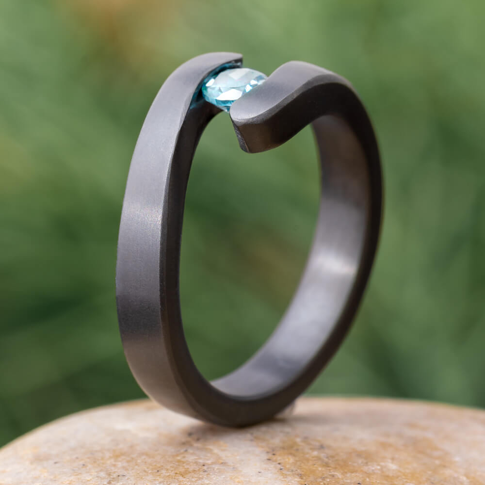 Aquamarine Engagement Ring with Black Zirconium