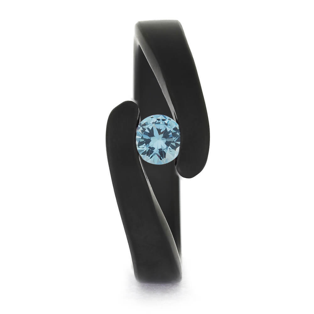 Black Engagement Ring with Aquamarine Birthstone