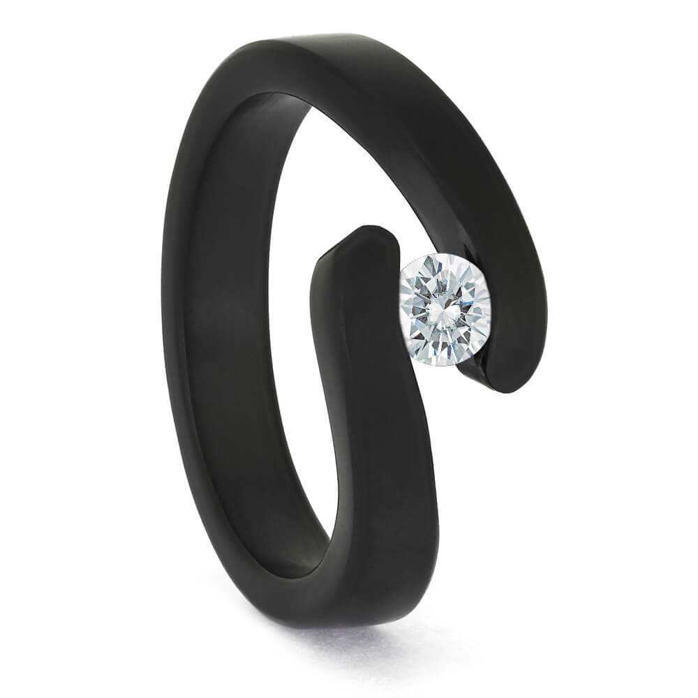 Moissanite Engagement Ring in Black Zirconium