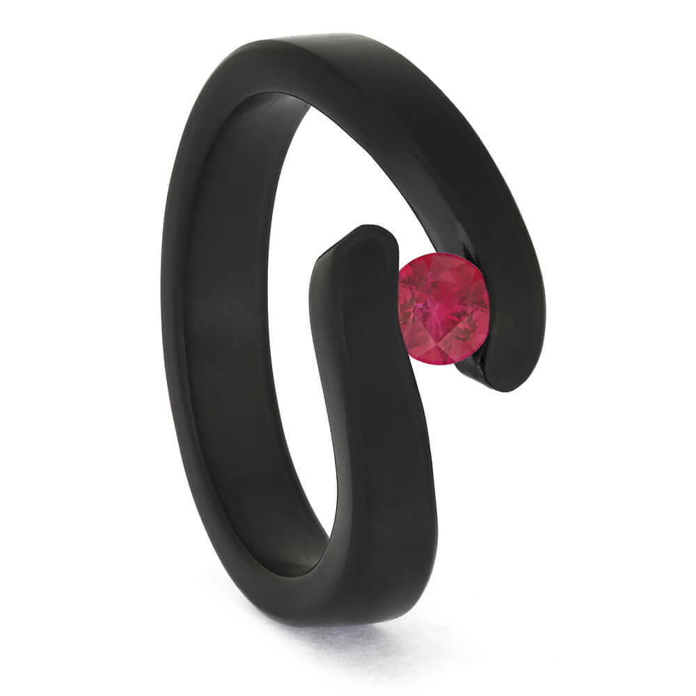 Ruby Engagement Ring in Black Zirconium