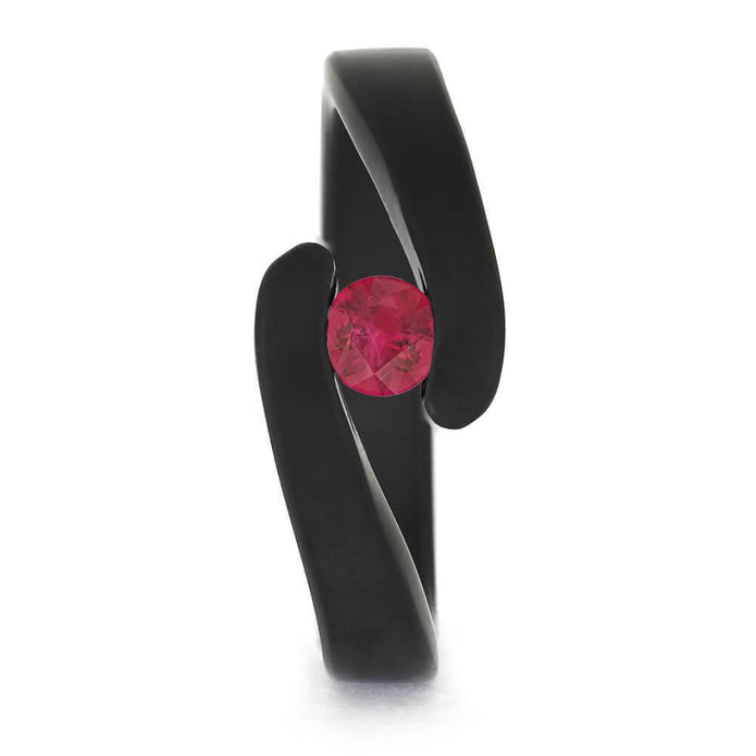 Ruby Birthstone Engagement Ring in Black Metal
