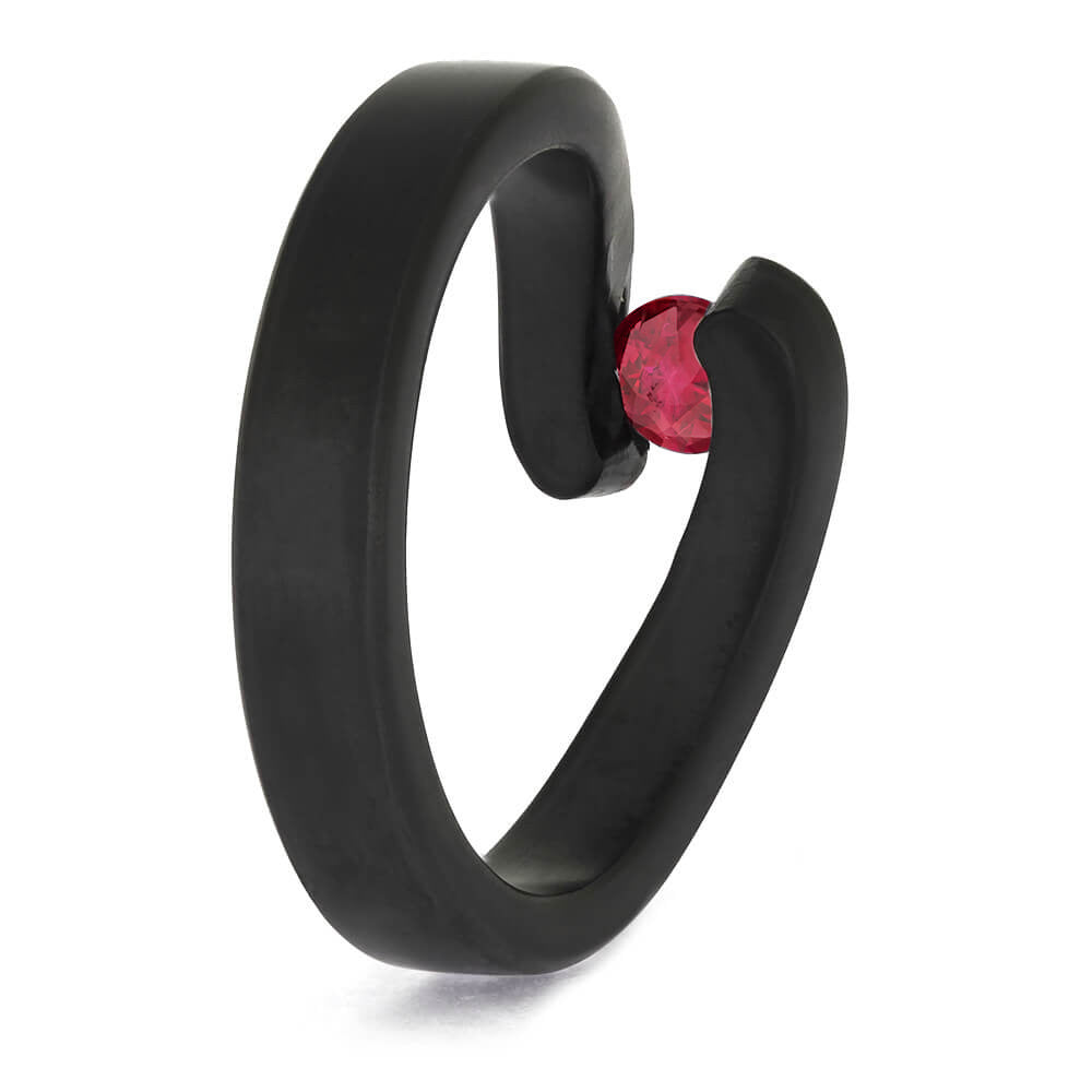 Red and Black Ruby Wedding Ring in Black Metal
