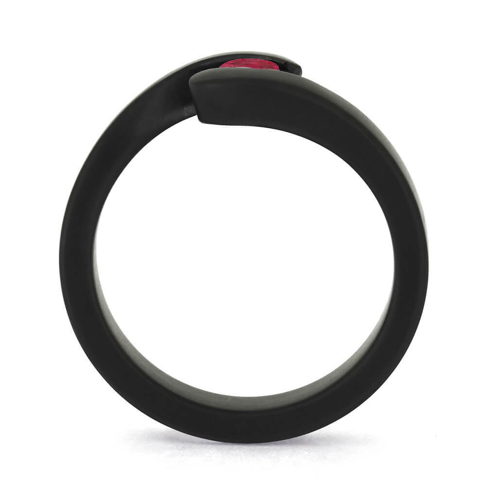 Black Engagement Ring with Ruby