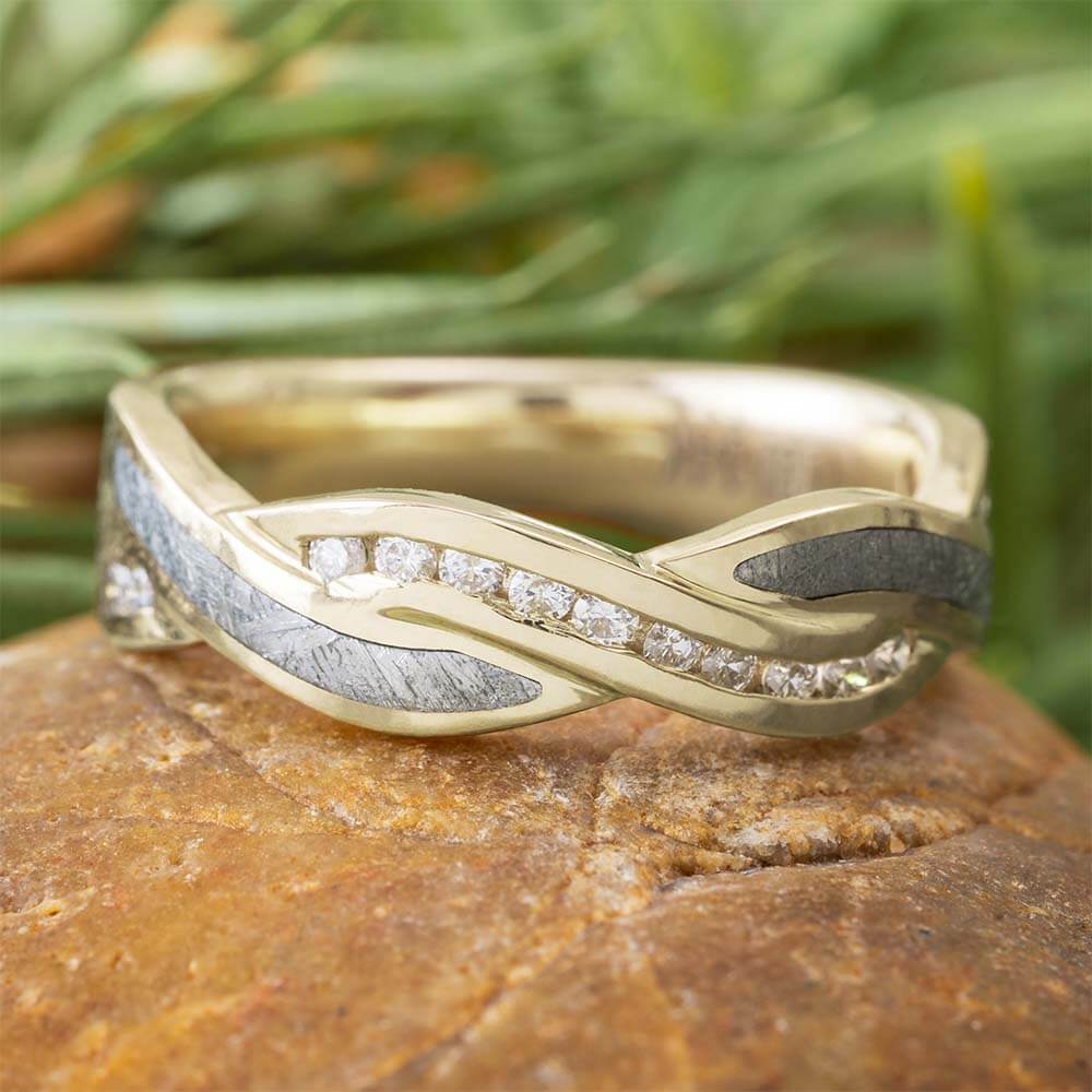 White Gold Wedding Band with Meteorite Twist