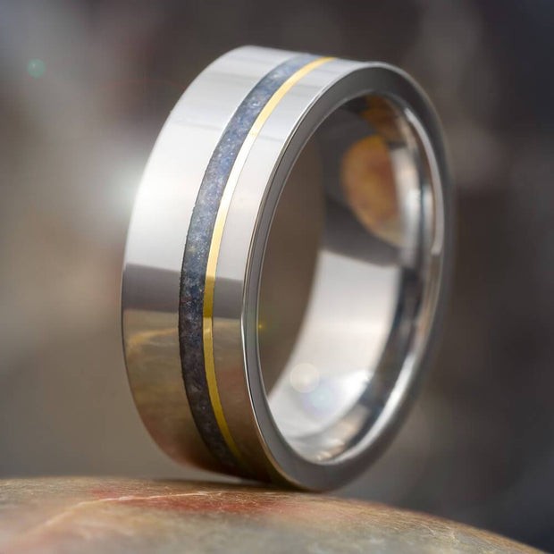 Sapphire Engagement Ring with Gold Pinstripe