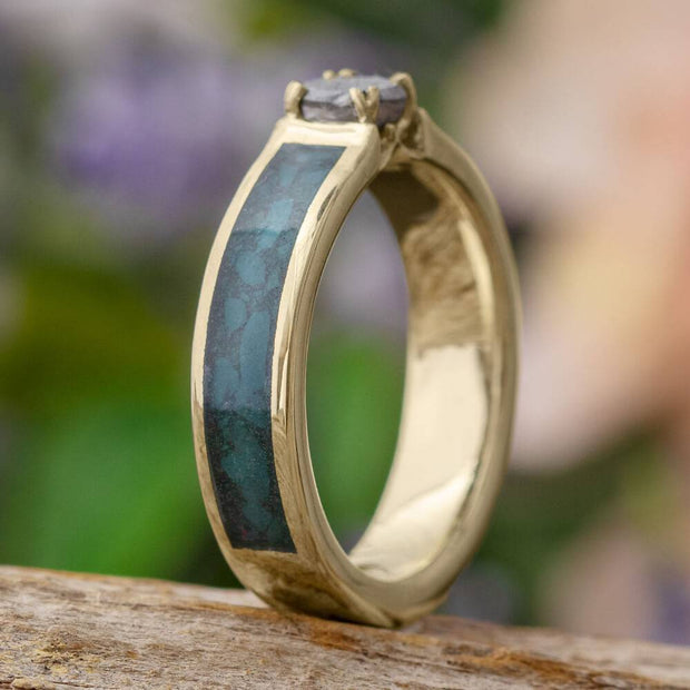 Green Engagement Ring in White Gold