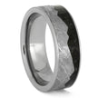 Side view of meteorite mountain ring with dinosaur bone