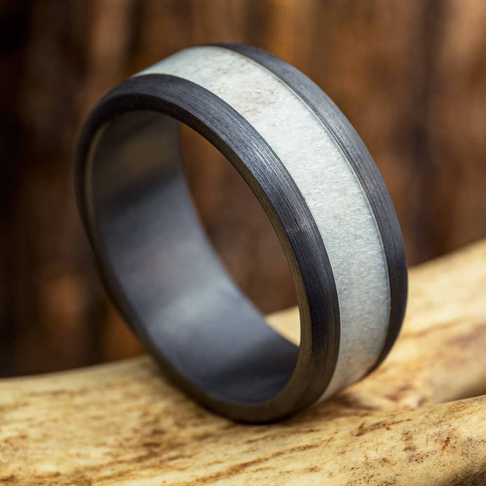Antler and Black Zirconium Wedding Band