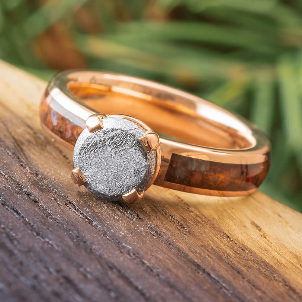 Meteorite Ring in Solid Rose Gold