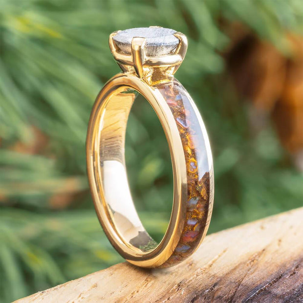 Meteorite and Dinosaur Bone Engagement Ring