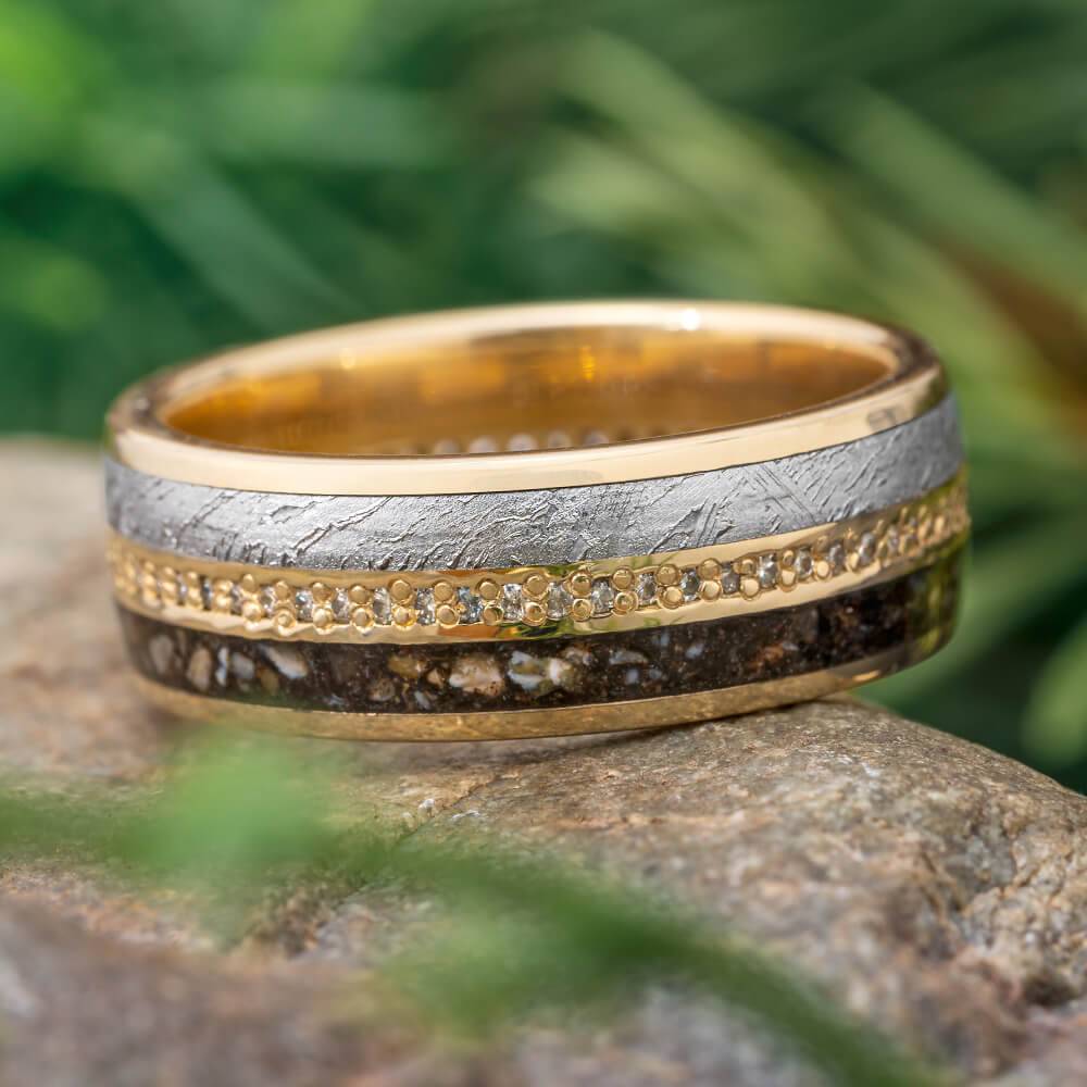 Meteorite and Dinosaur Bone Eternity Band