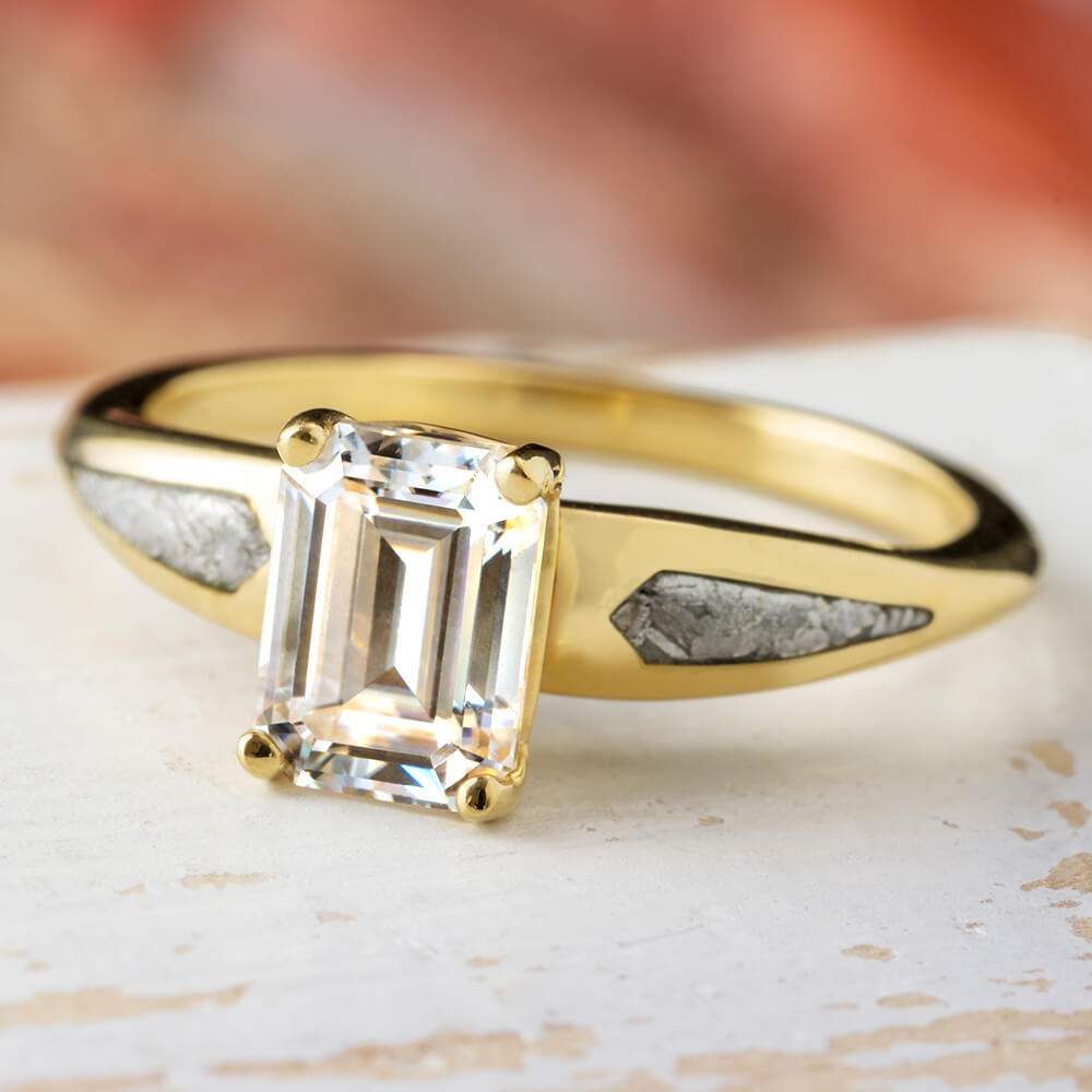 Meteorite Engagement Ring with Solitaire Moissanite | Jewelry by Johan ...