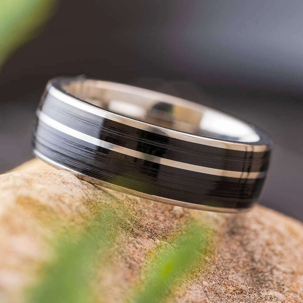 Vinyl Record Wedding Band in Titanium