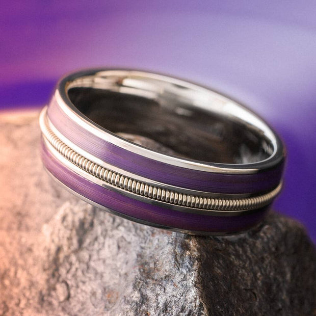 Purple Rain Vinyl Record Ring with Guitar String