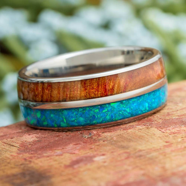 Opal and Wood Wedding Band