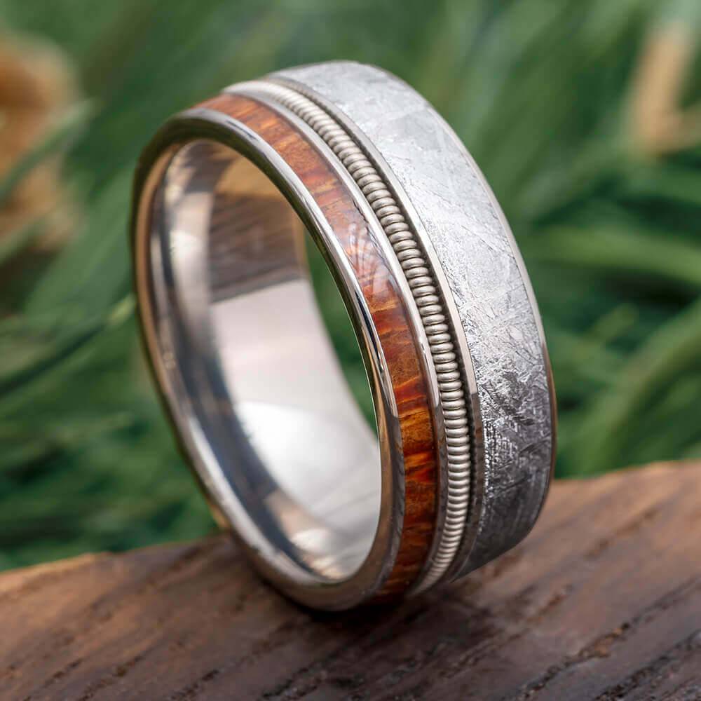 Meteorite and Guitar String Wedding Band